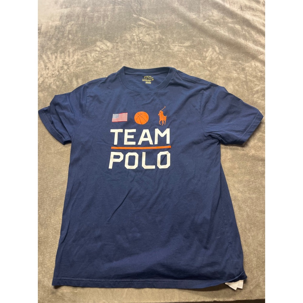 Kids' Polo Ralph Lauren Navy Blue Team Polo Basketball Graphic T Shirt XL 18-20
